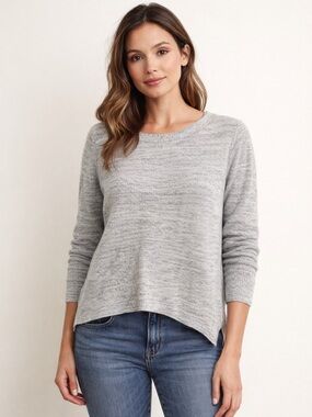 LOFT Heather Gray Cotton High Low Crew Neck Sweater XS